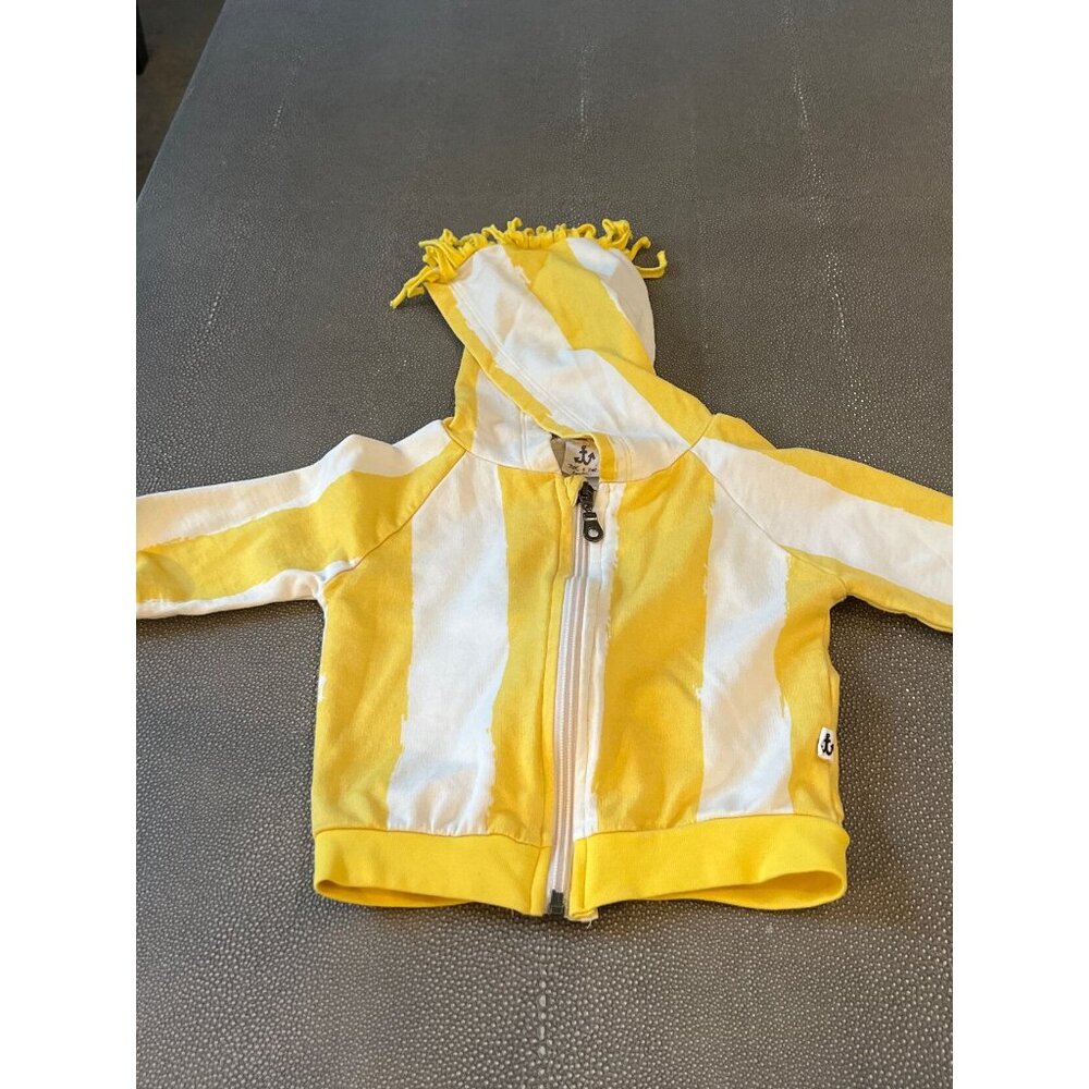 Noe & Zoe Yellow And White Stripe Hoodie 3/6M EUC